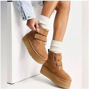 UGG Neumel Platform Chukka Boots Brown Suede Double Strap Ankle Sz 9